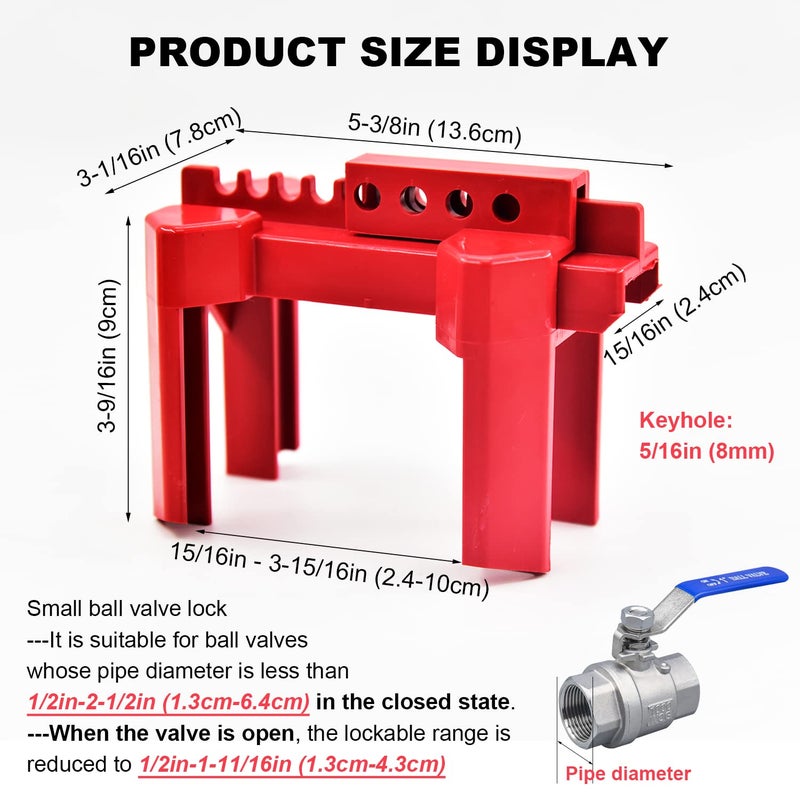 Young Dance Ball Valve Lockout, Adjustable Ball Valve Lockout Device, Small, for 1/2"-2-1/2" Outside Pipe Diameter, Red, Outdoor Water Spigot Lock Industrial Faucet Handle Locks Pipeline Valve Locking Device - Image 2